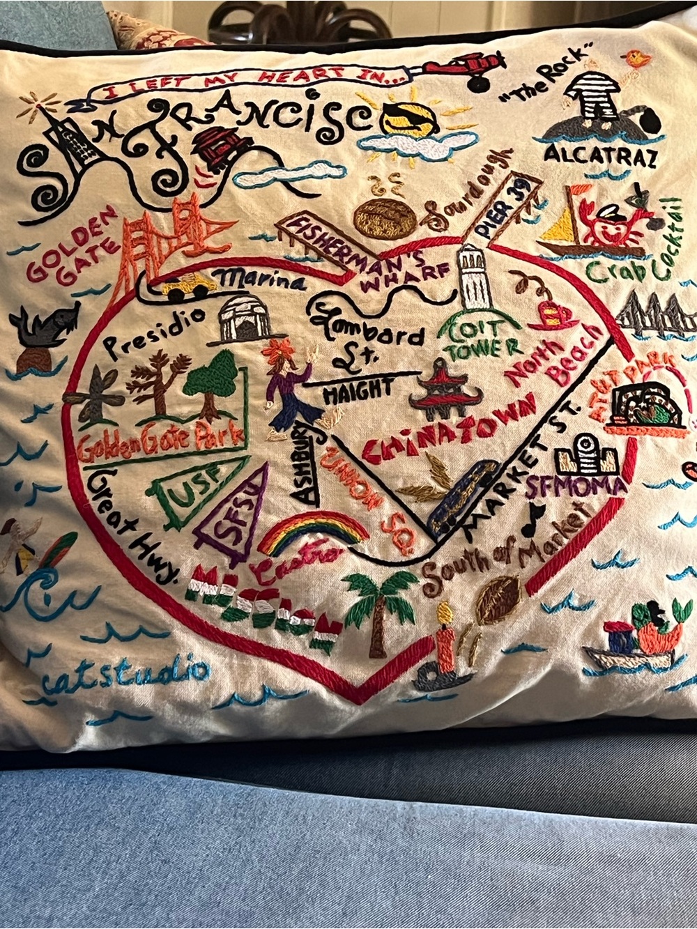 Cat Studio  2015 Colorful Embroidered San Francisco Map Pillow
